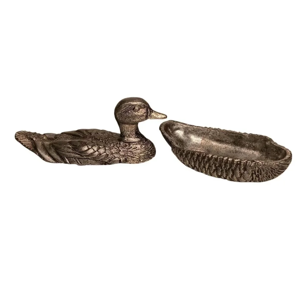 Vintage Miniature Duck Mallard Silver Pewter Trinket Box 1.5
